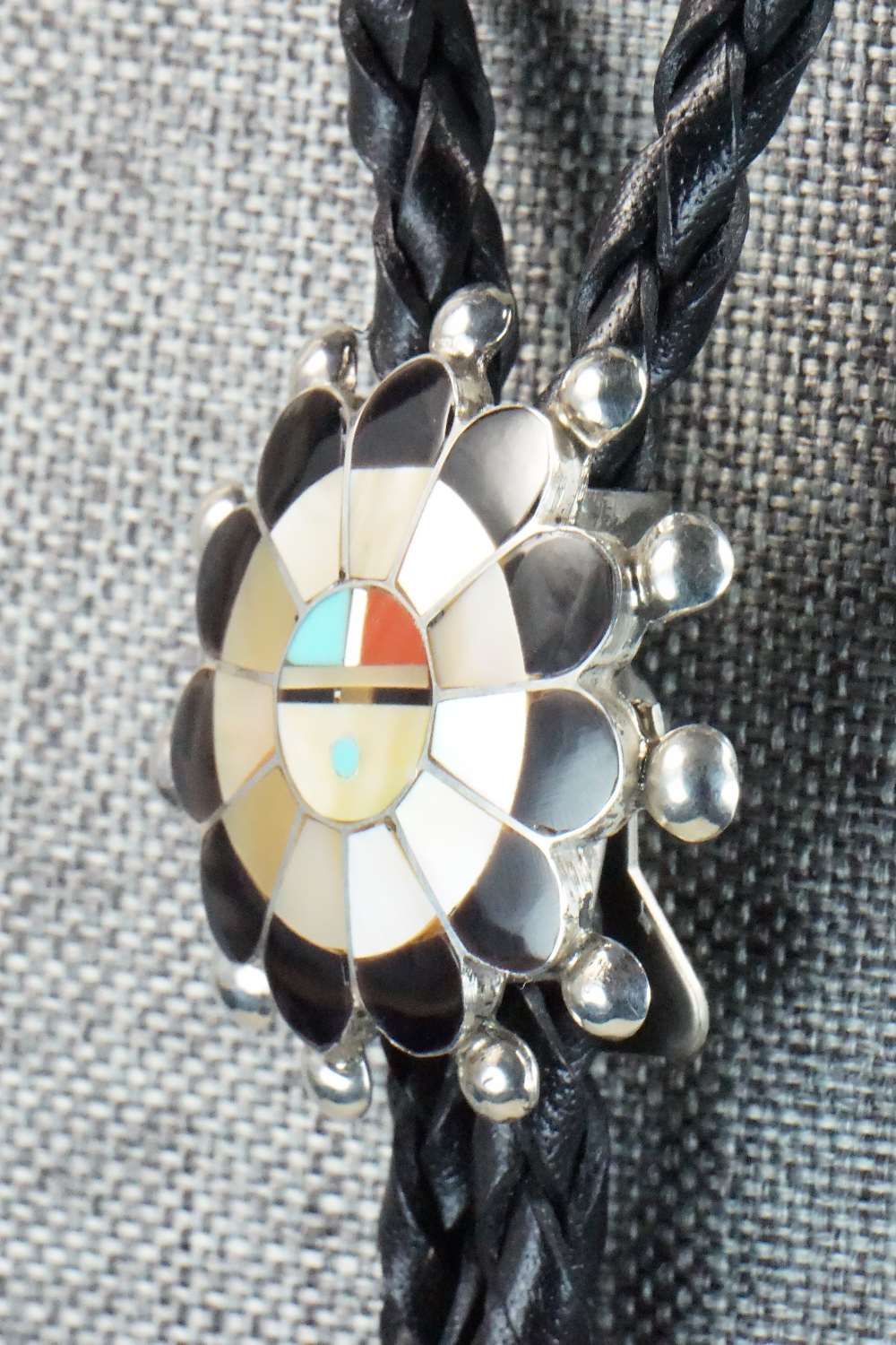 Mother of Pearl & Sterling Silver Inlay Bolo Tie - Pauline Lonjose