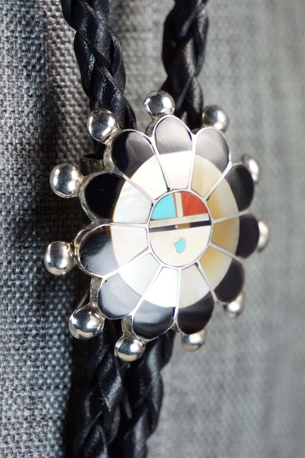 Mother of Pearl & Sterling Silver Inlay Bolo Tie - Pauline Lonjose