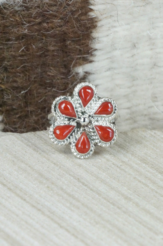 Coral & Sterling Silver Ring - Gina Dosedo - Size 6.75