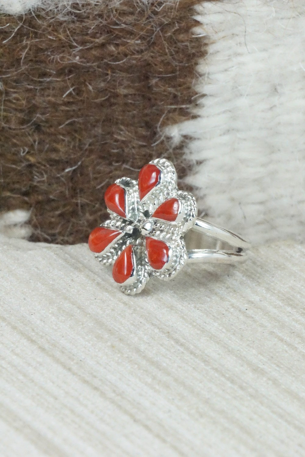 Coral & Sterling Silver Ring - Gina Dosedo - Size 6.75