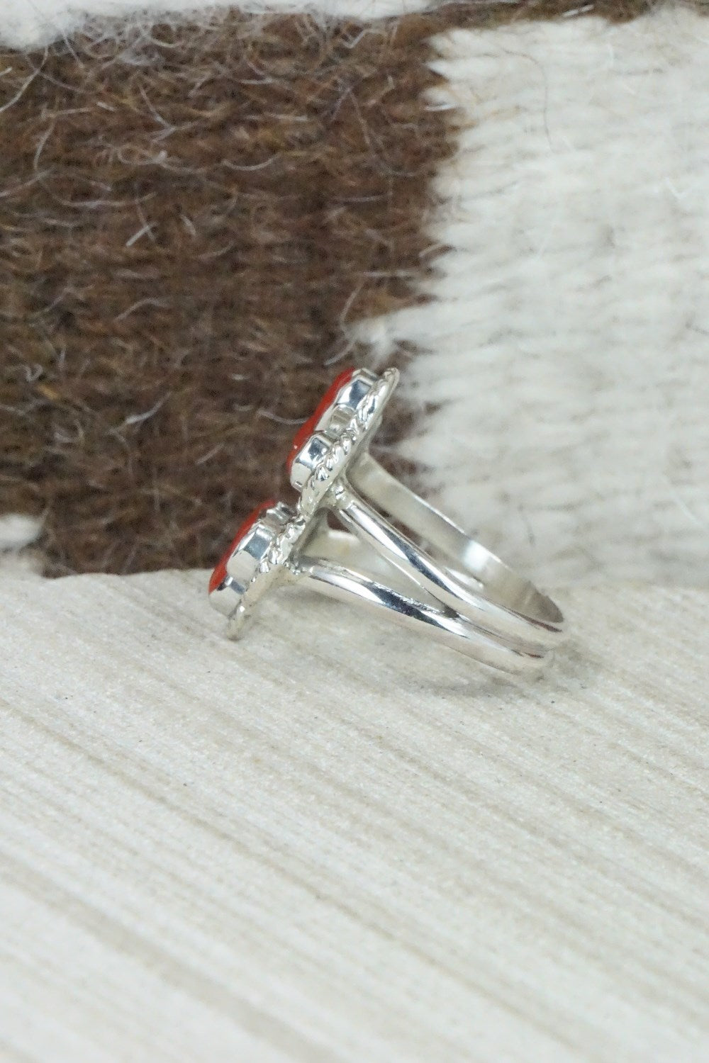 Coral & Sterling Silver Ring - Gina Dosedo - Size 6.75