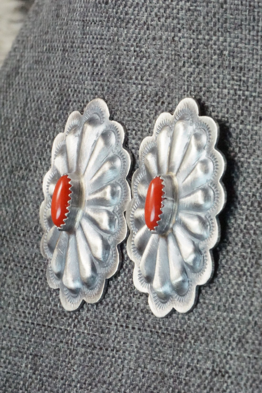 Coral & Sterling Silver Earrings - Dale Morgan