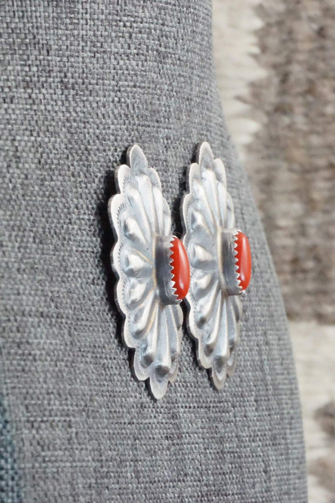Coral & Sterling Silver Earrings - Dale Morgan