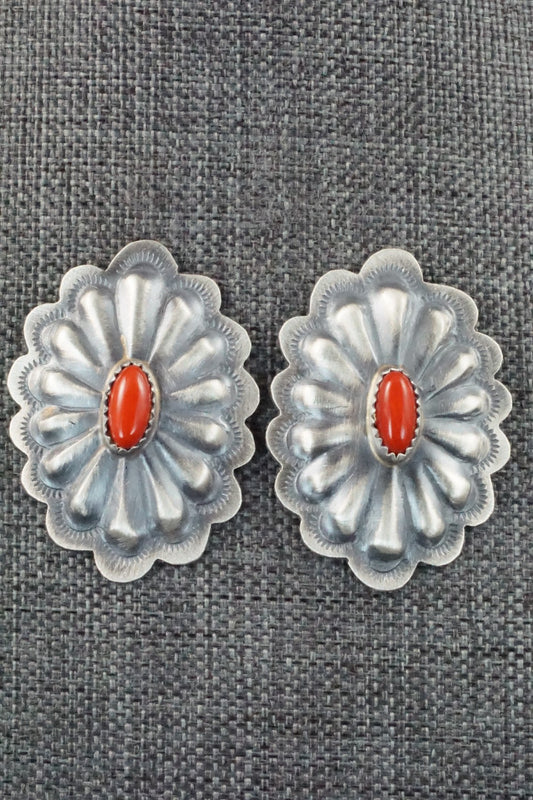 Coral & Sterling Silver Earrings - Dale Morgan