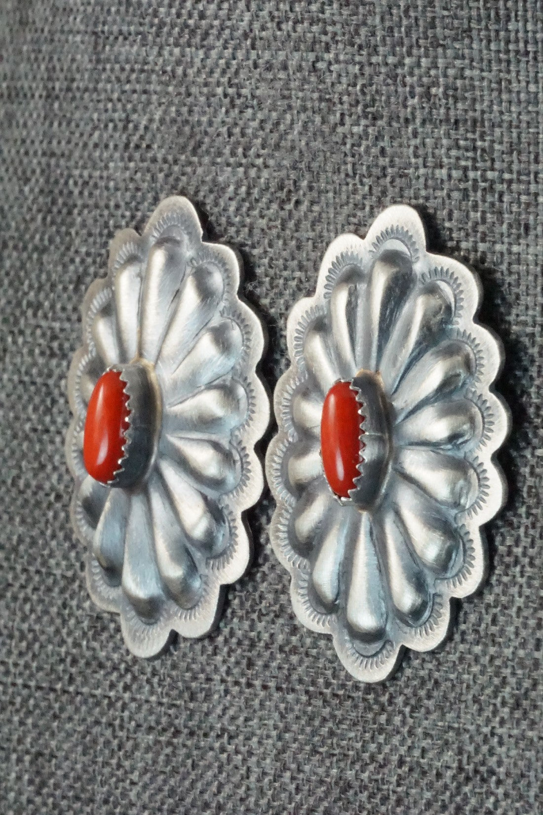 Coral & Sterling Silver Earrings - Dale Morgan
