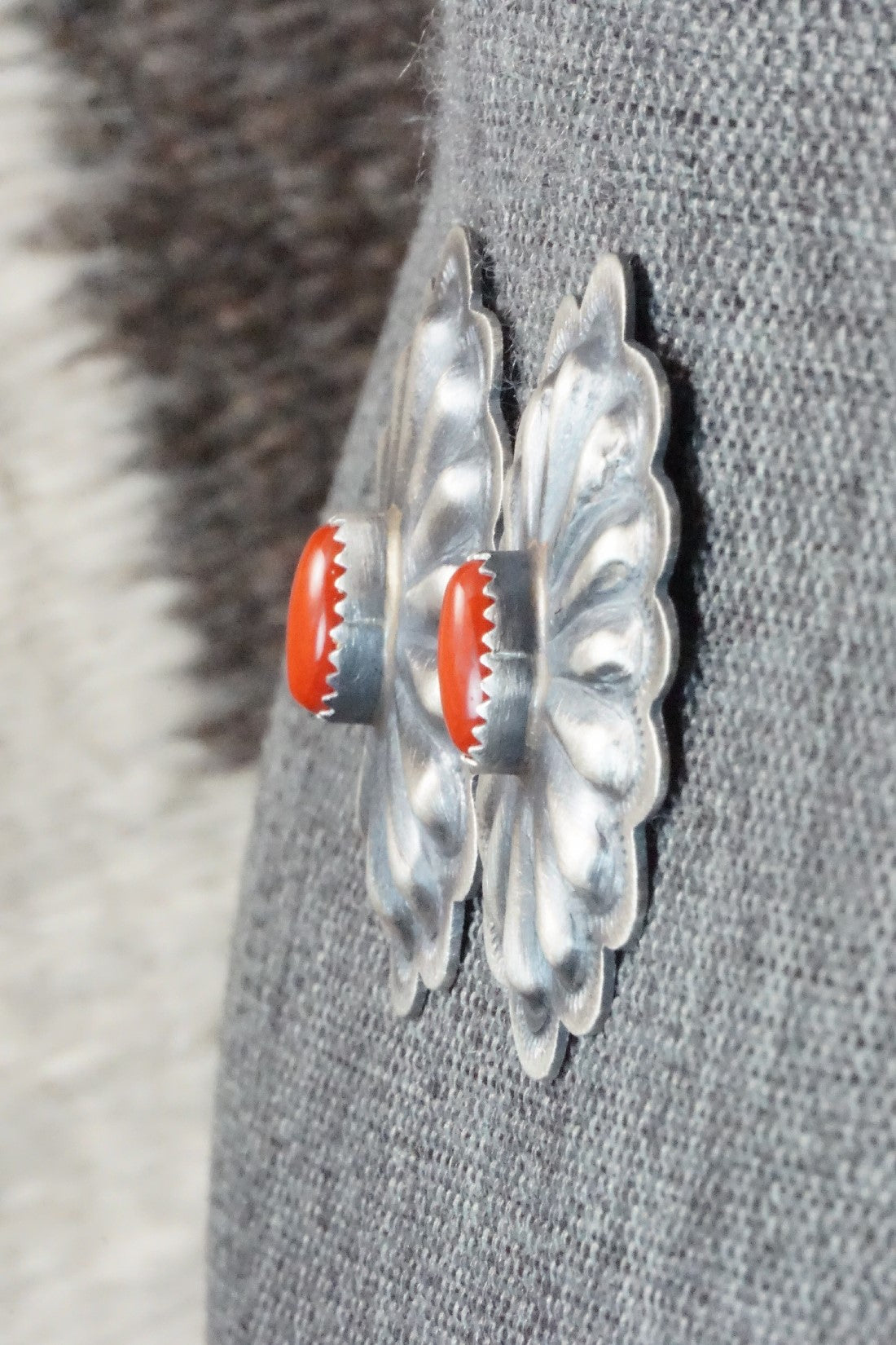 Coral & Sterling Silver Earrings - Dale Morgan