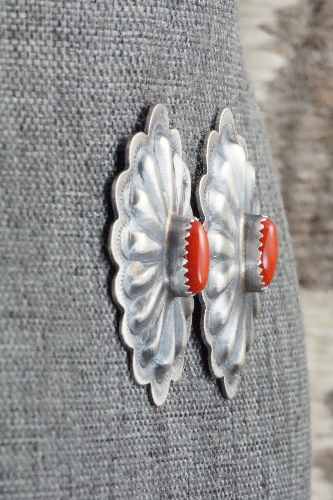 Coral & Sterling Silver Earrings - Dale Morgan