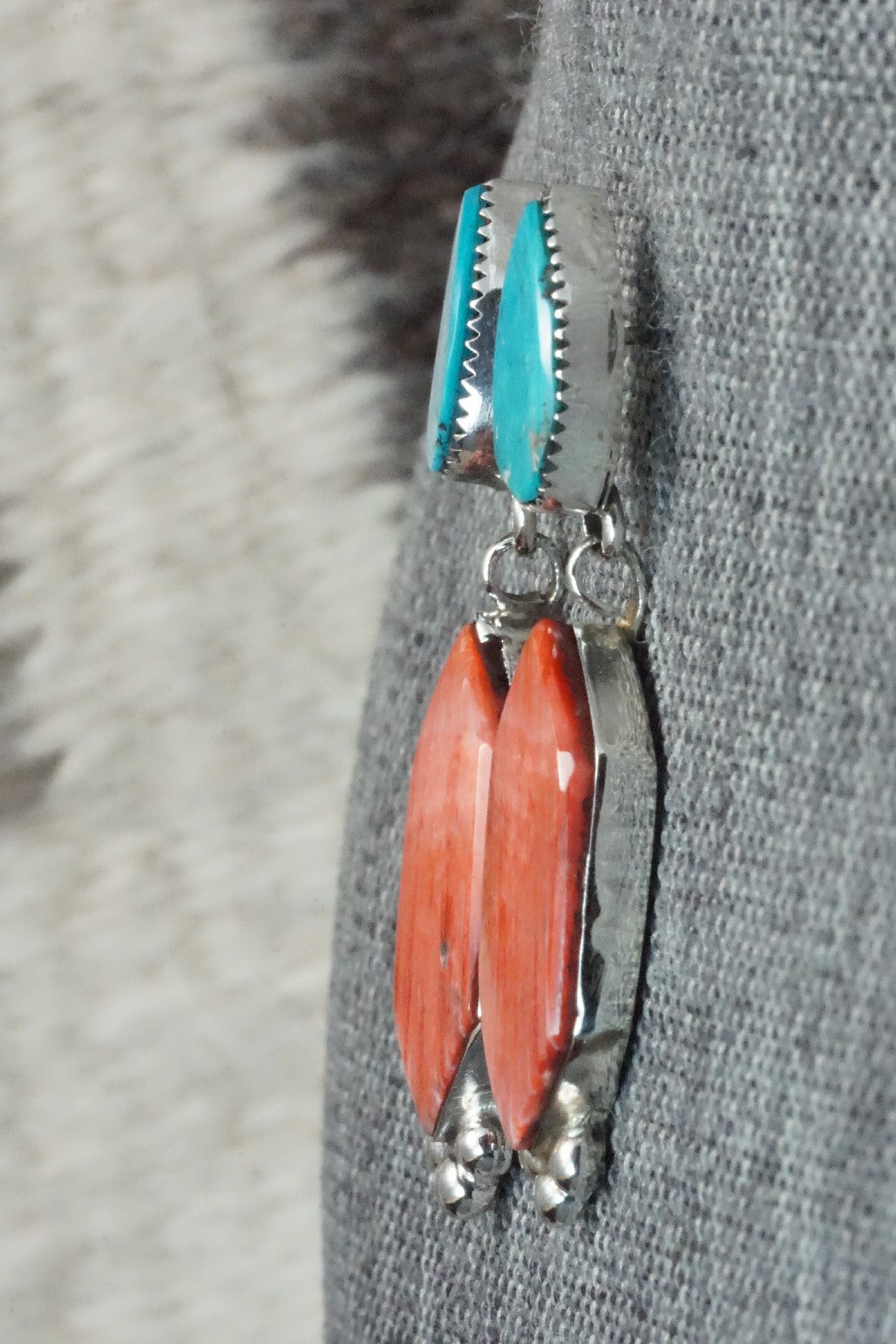 Spiny Oyster, Turquoise and Sterling Silver Earrings - Selina Warner