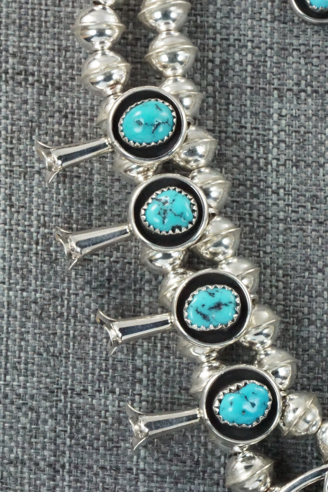Turquoise & Sterling Silver Squash Blossom Necklace & Earrings Set - Phil Garcia