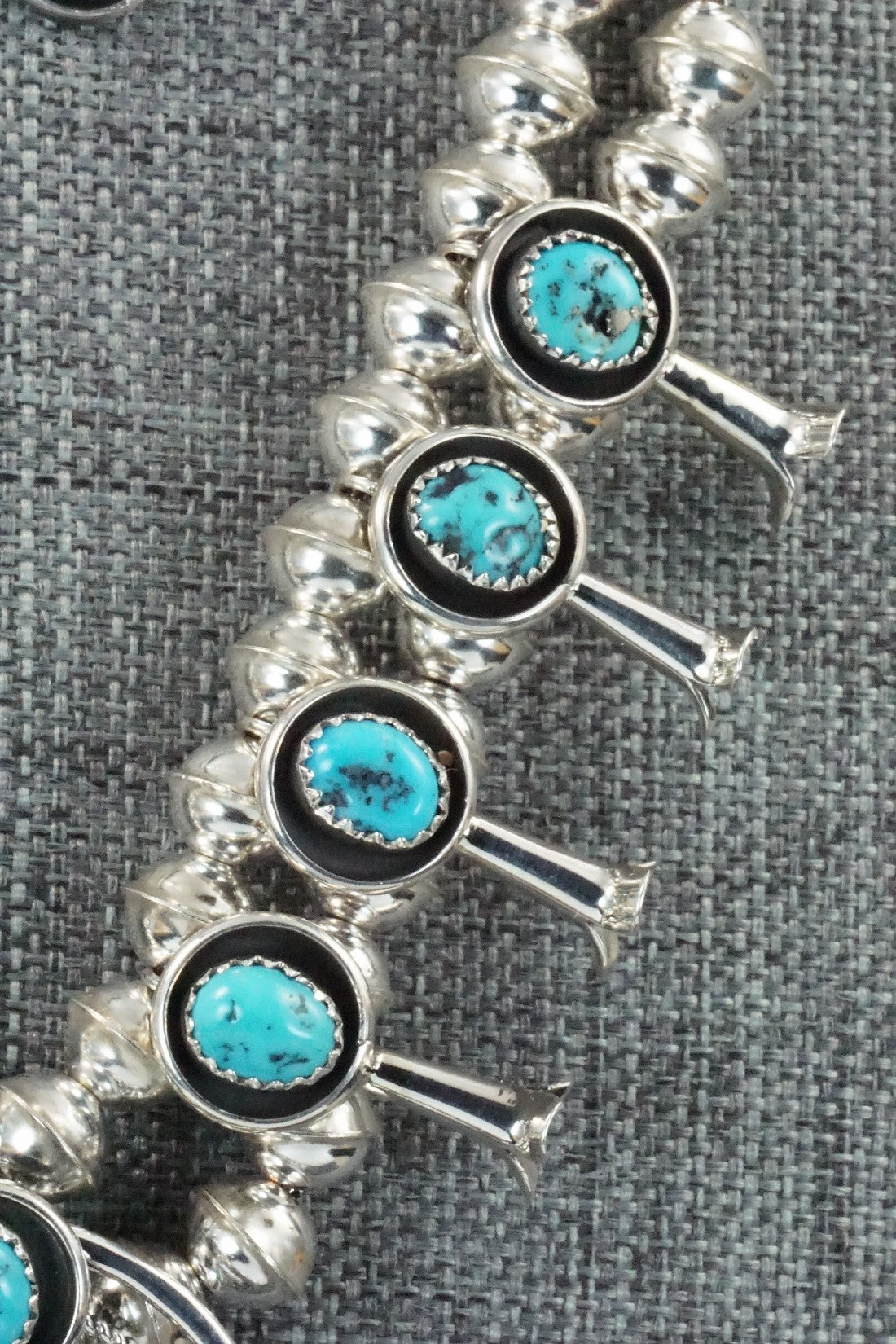 Turquoise & Sterling Silver Squash Blossom Necklace & Earrings Set - Phil Garcia