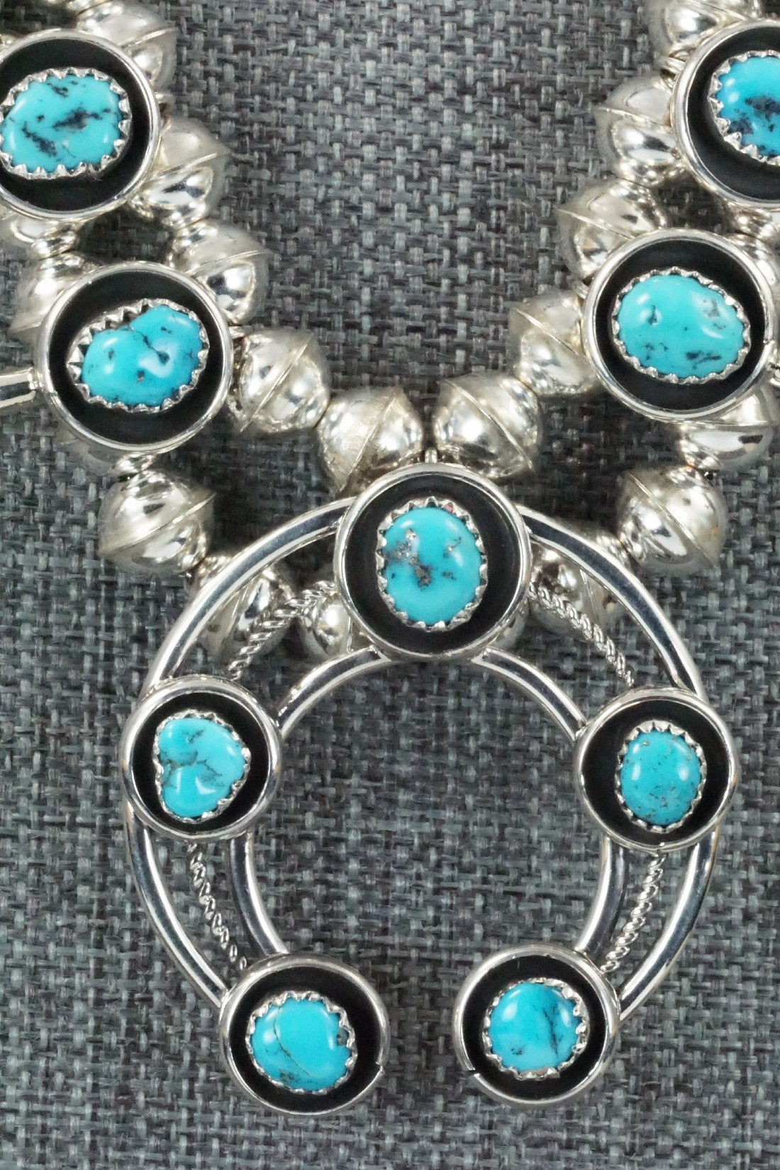 Turquoise & Sterling Silver Squash Blossom Necklace & Earrings Set - Phil Garcia