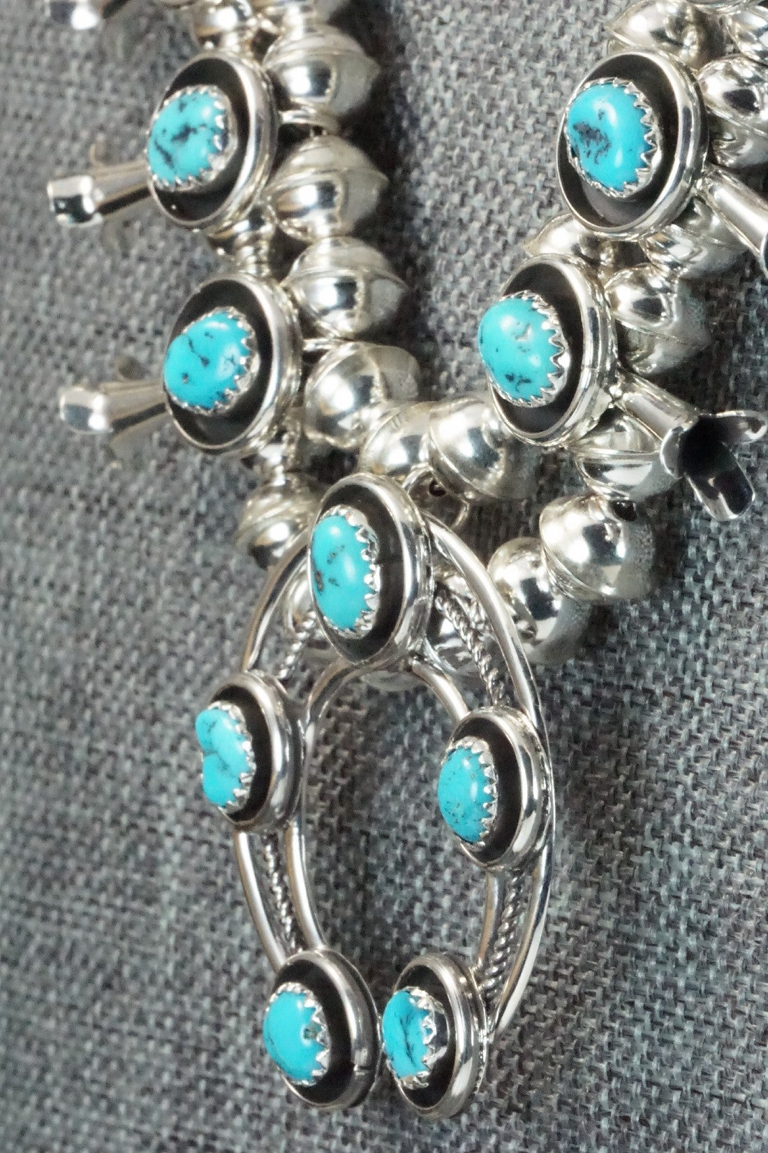 Turquoise & Sterling Silver Squash Blossom Necklace & Earrings Set - Phil Garcia