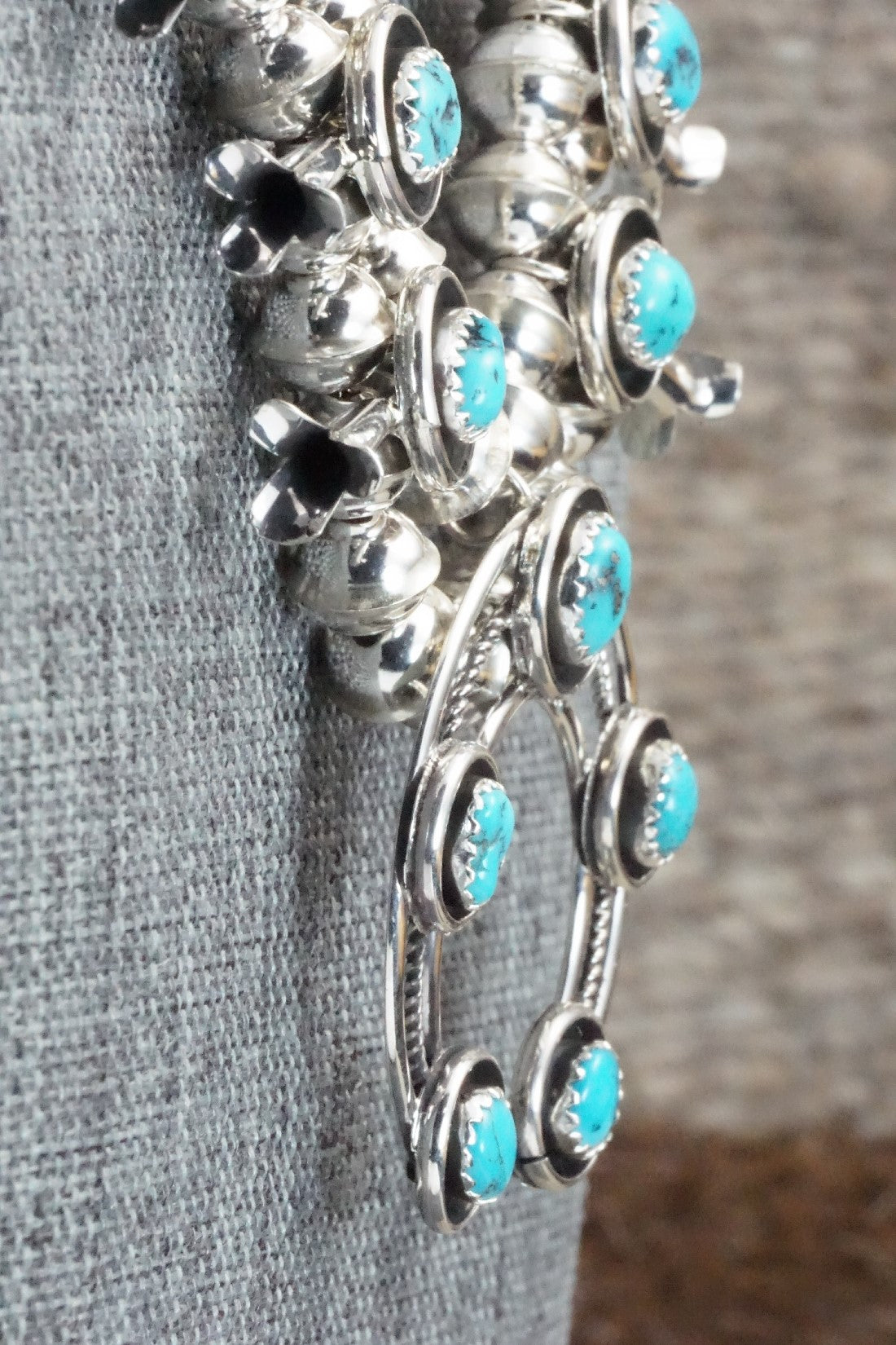 Turquoise & Sterling Silver Squash Blossom Necklace & Earrings Set - Phil Garcia