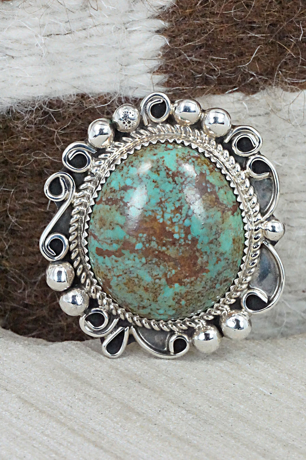 Turquoise & Sterling Silver Ring - Leslie Nez - Size 6.75