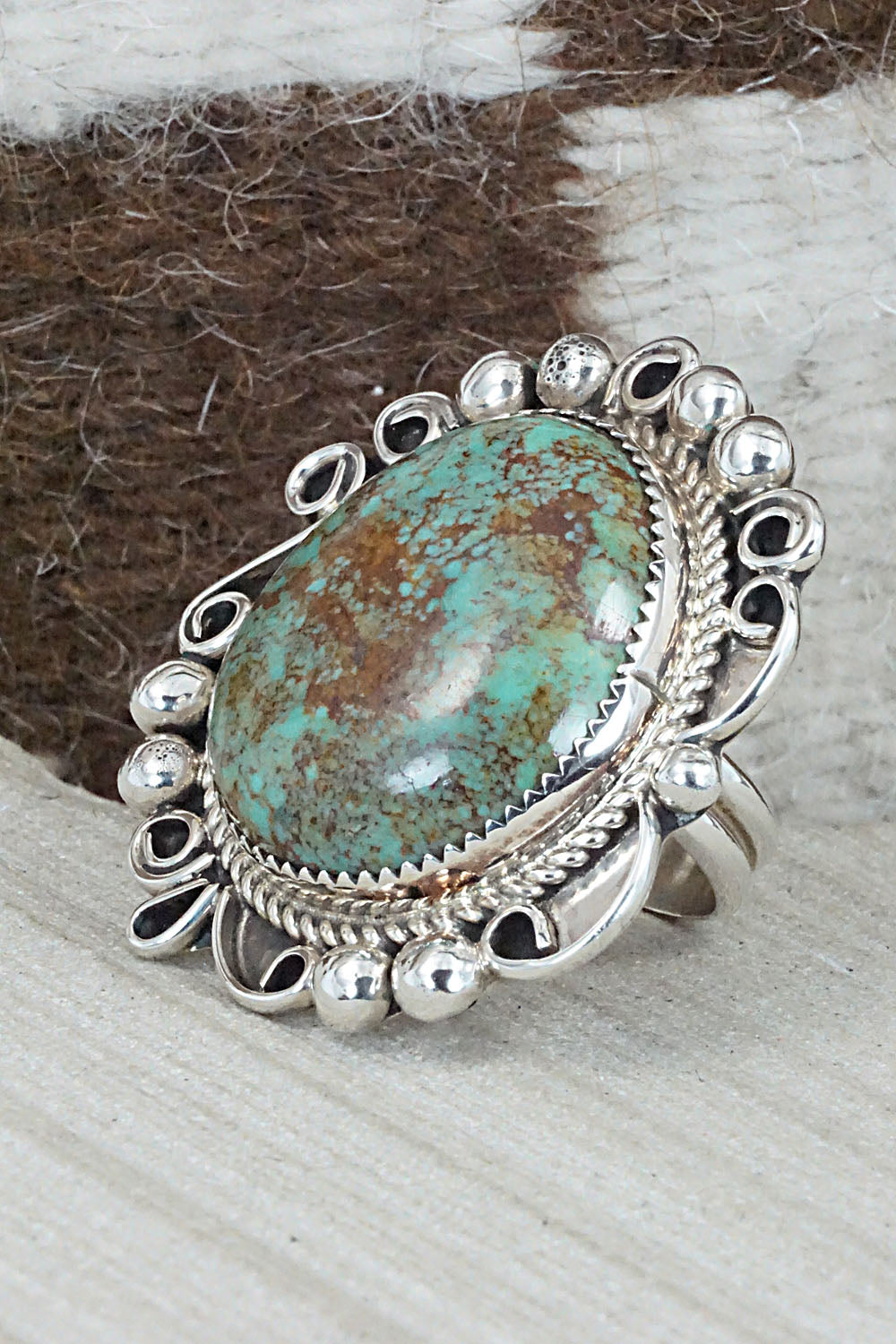Turquoise & Sterling Silver Ring - Leslie Nez - Size 6.75