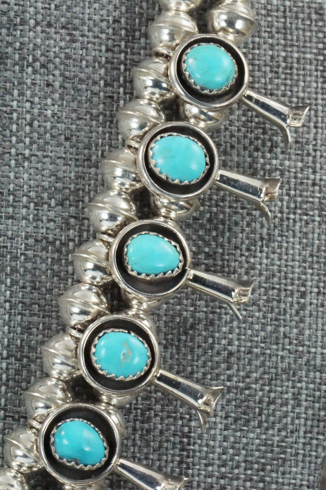 Turquoise & Sterling Silver Squash Blossom Necklace & Earrings Set - Phil Garcia