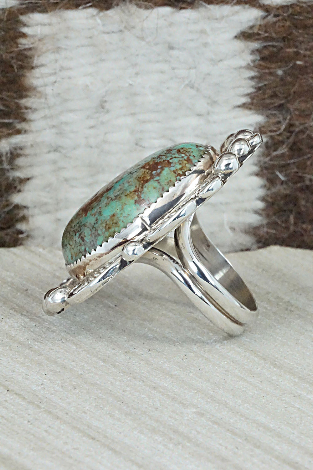 Turquoise & Sterling Silver Ring - Leslie Nez - Size 6.75