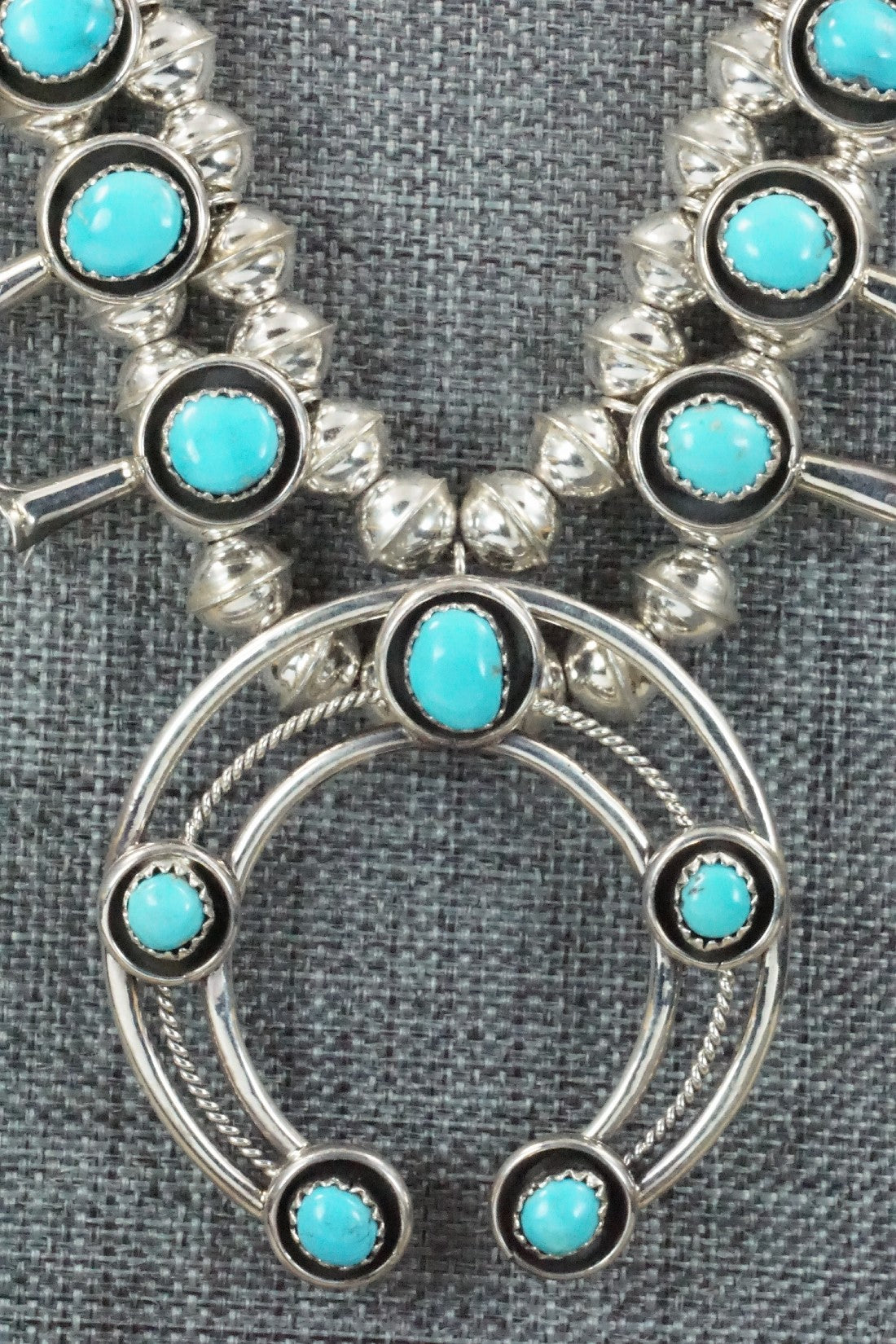 Turquoise & Sterling Silver Squash Blossom Necklace & Earrings Set - Phil Garcia