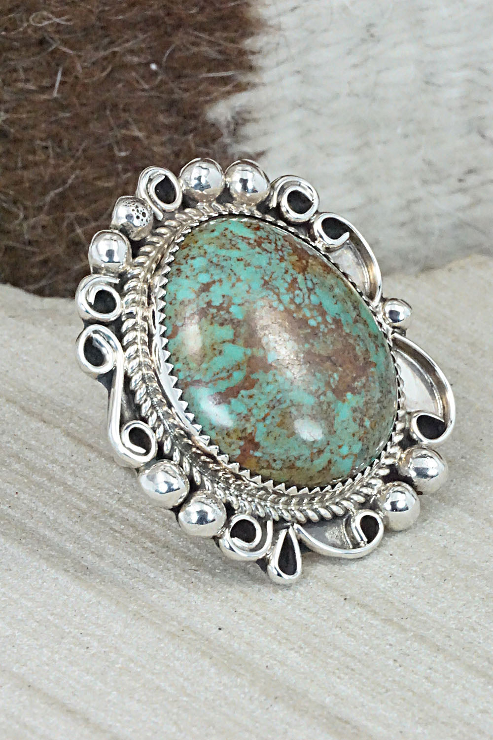 Turquoise & Sterling Silver Ring - Leslie Nez - Size 6.75