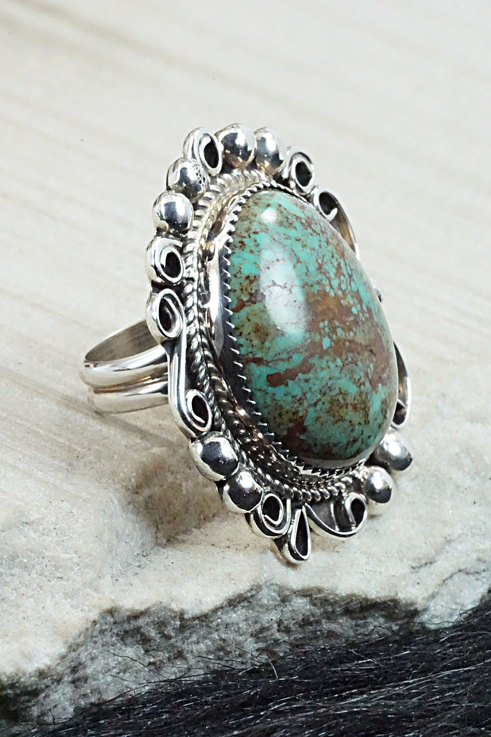 Turquoise & Sterling Silver Ring - Leslie Nez - Size 6.75