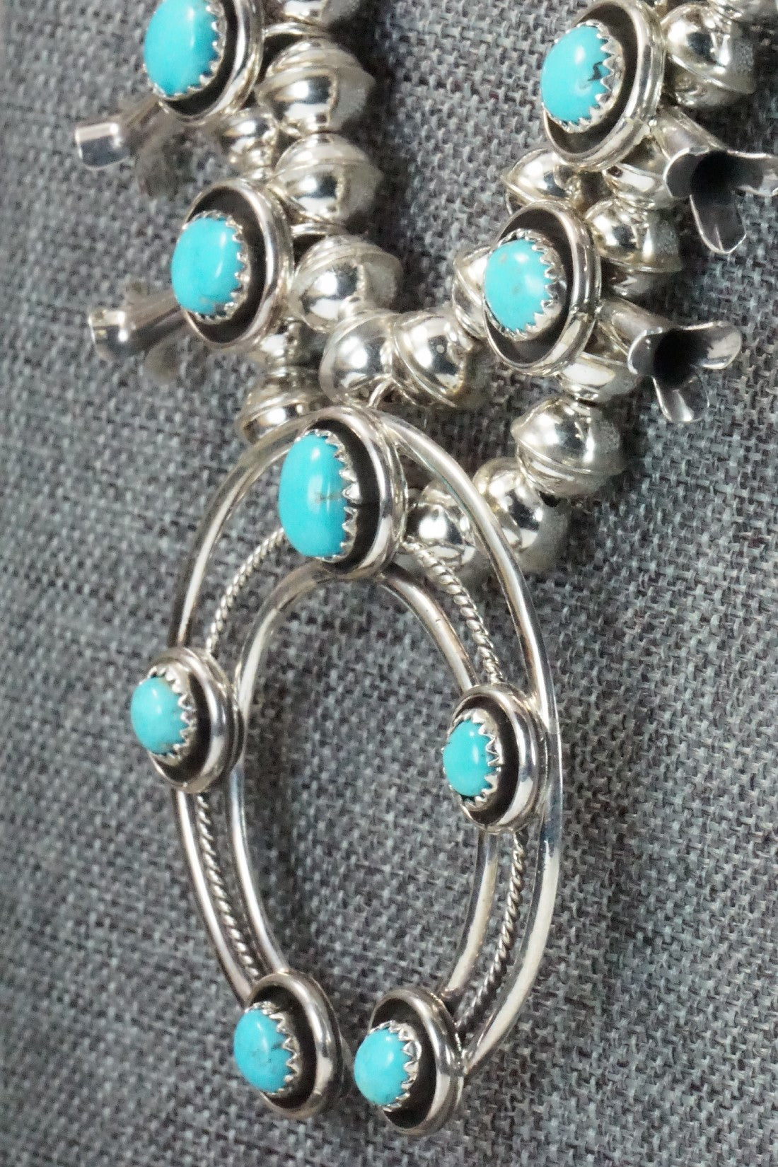 Turquoise & Sterling Silver Squash Blossom Necklace & Earrings Set - Phil Garcia