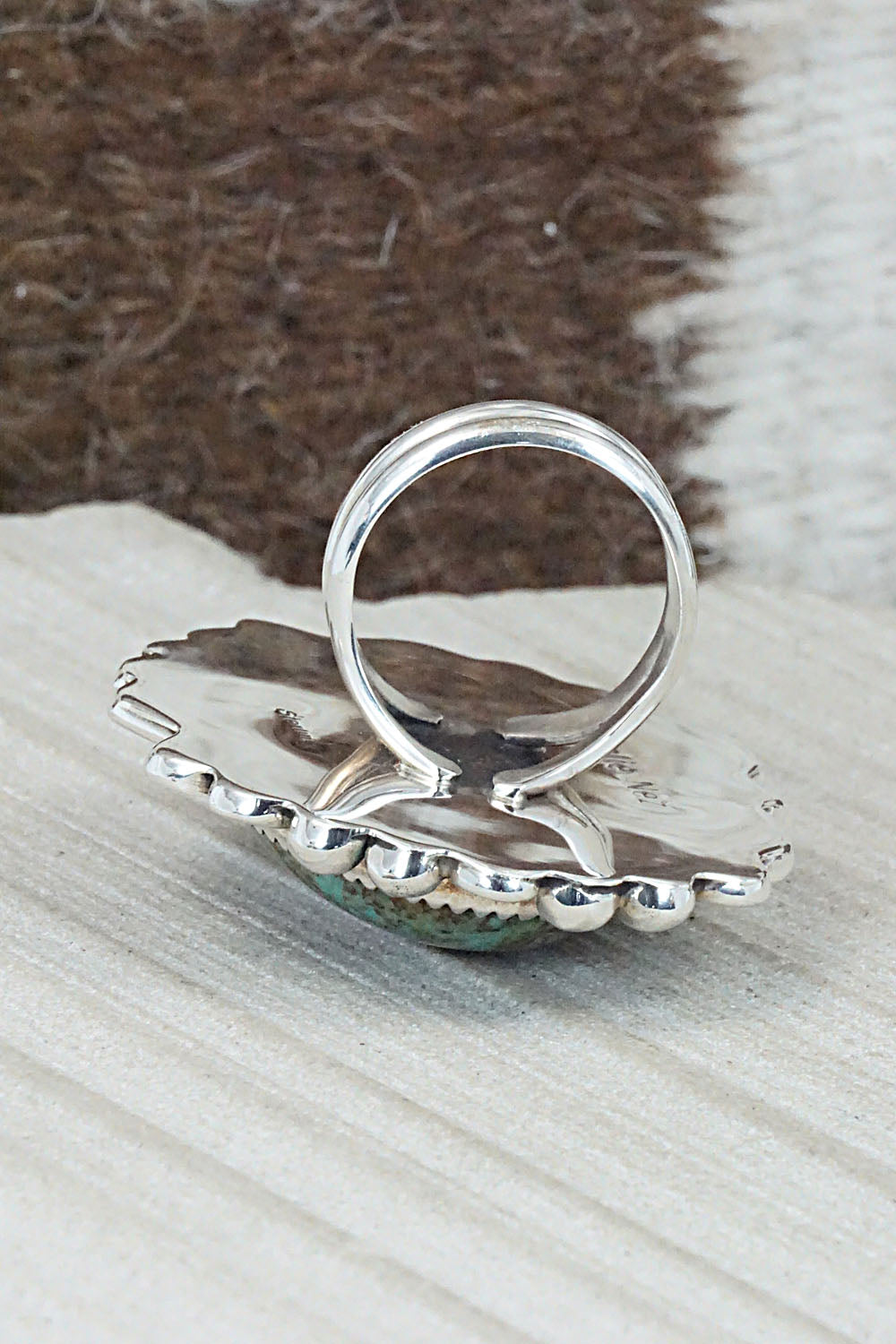Turquoise & Sterling Silver Ring - Leslie Nez - Size 6.75