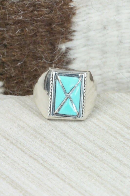 Turquoise & Sterling Silver Ring - Claudine Haloo - Size 10.5