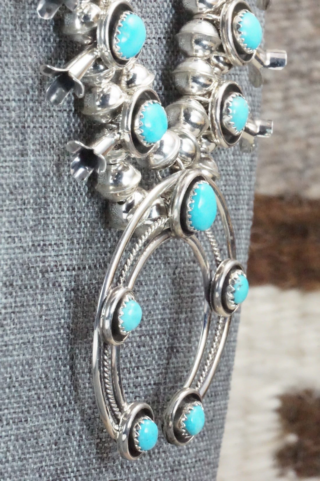 Turquoise & Sterling Silver Squash Blossom Necklace & Earrings Set - Phil Garcia