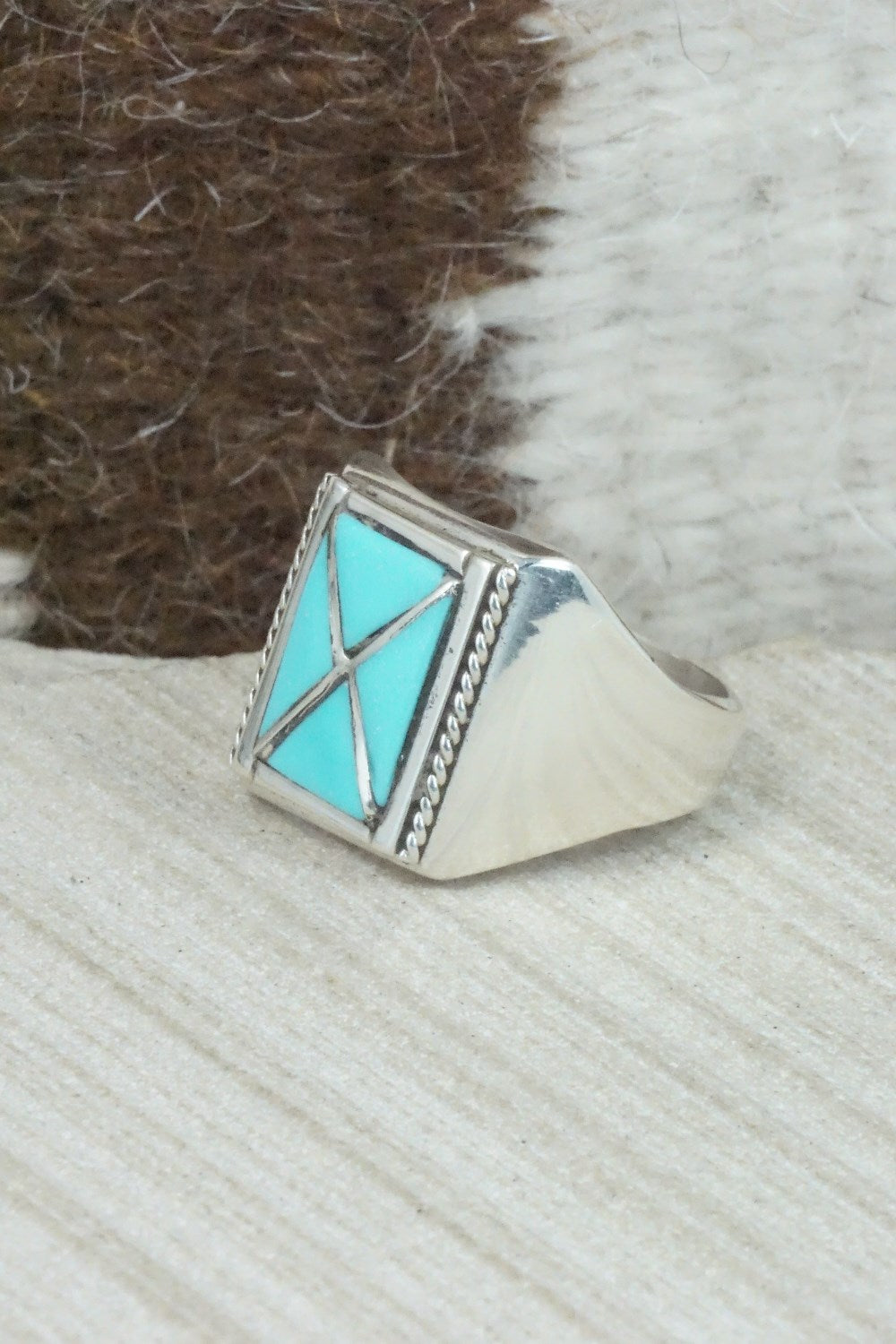 Turquoise & Sterling Silver Ring - Claudine Haloo - Size 10.5