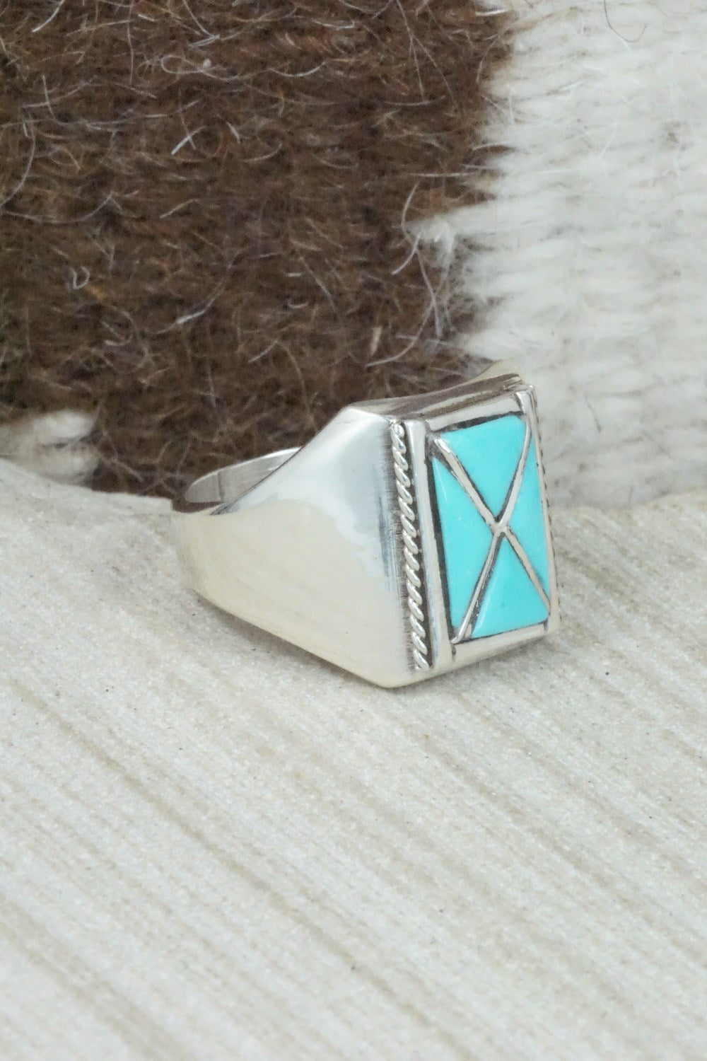 Turquoise & Sterling Silver Ring - Claudine Haloo - Size 10.5