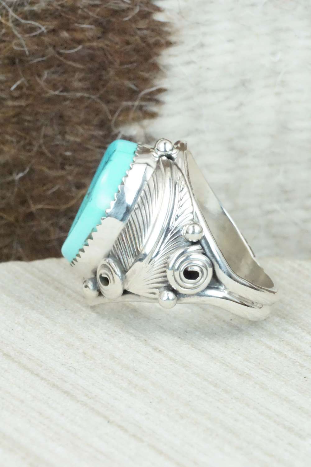 Turquoise & Sterling Silver Ring - Darrell Morgan - Size 9.25