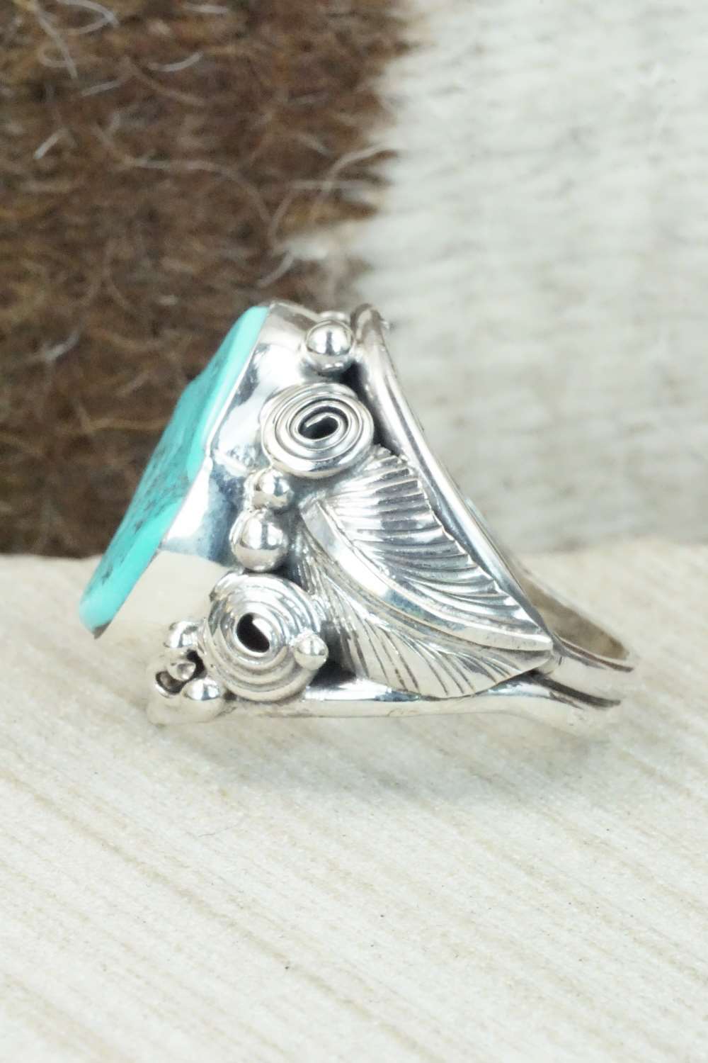 Turquoise & Sterling Silver Ring - Darrell Morgan - Size 11.5