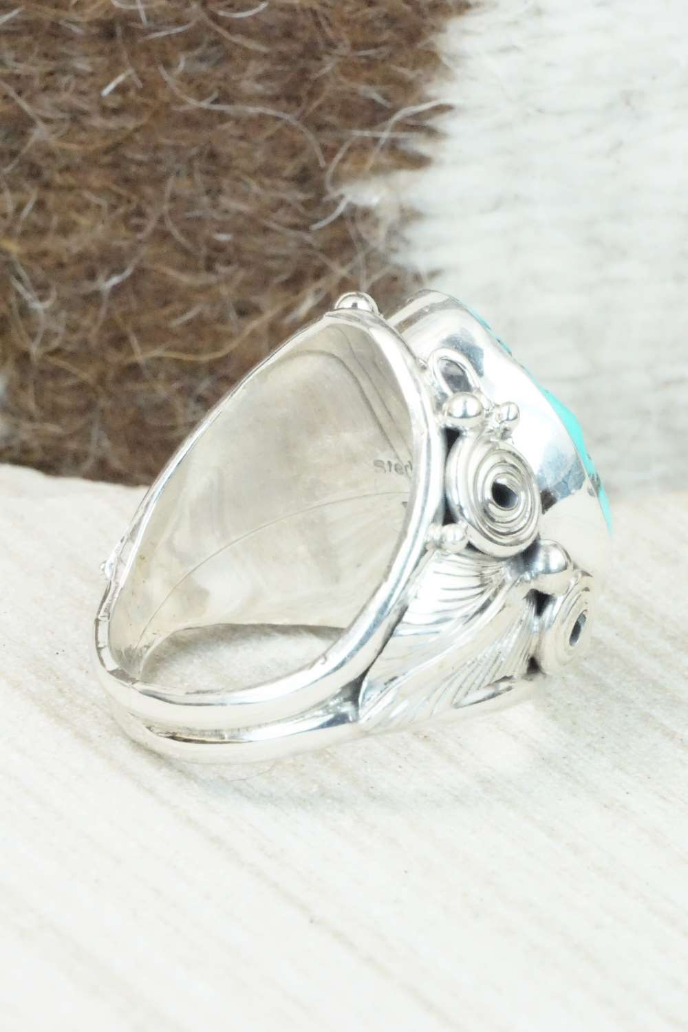 Turquoise & Sterling Silver Ring - Darrell Morgan - Size 11.5