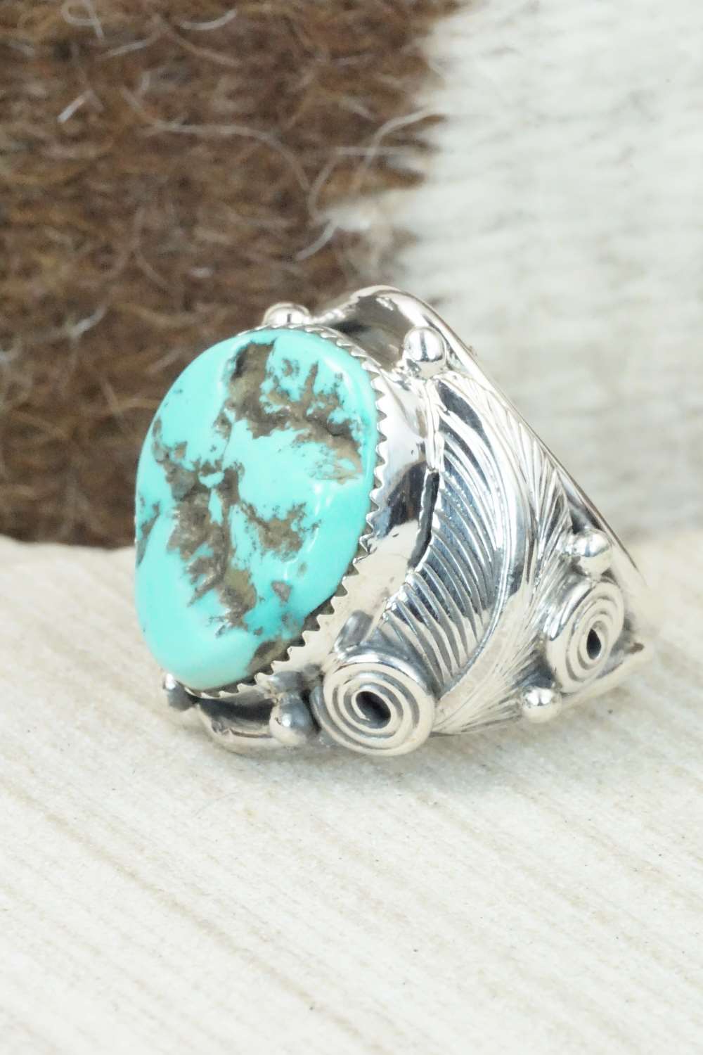 Turquoise & Sterling Silver Ring - Darrell Morgan - Size 11.75