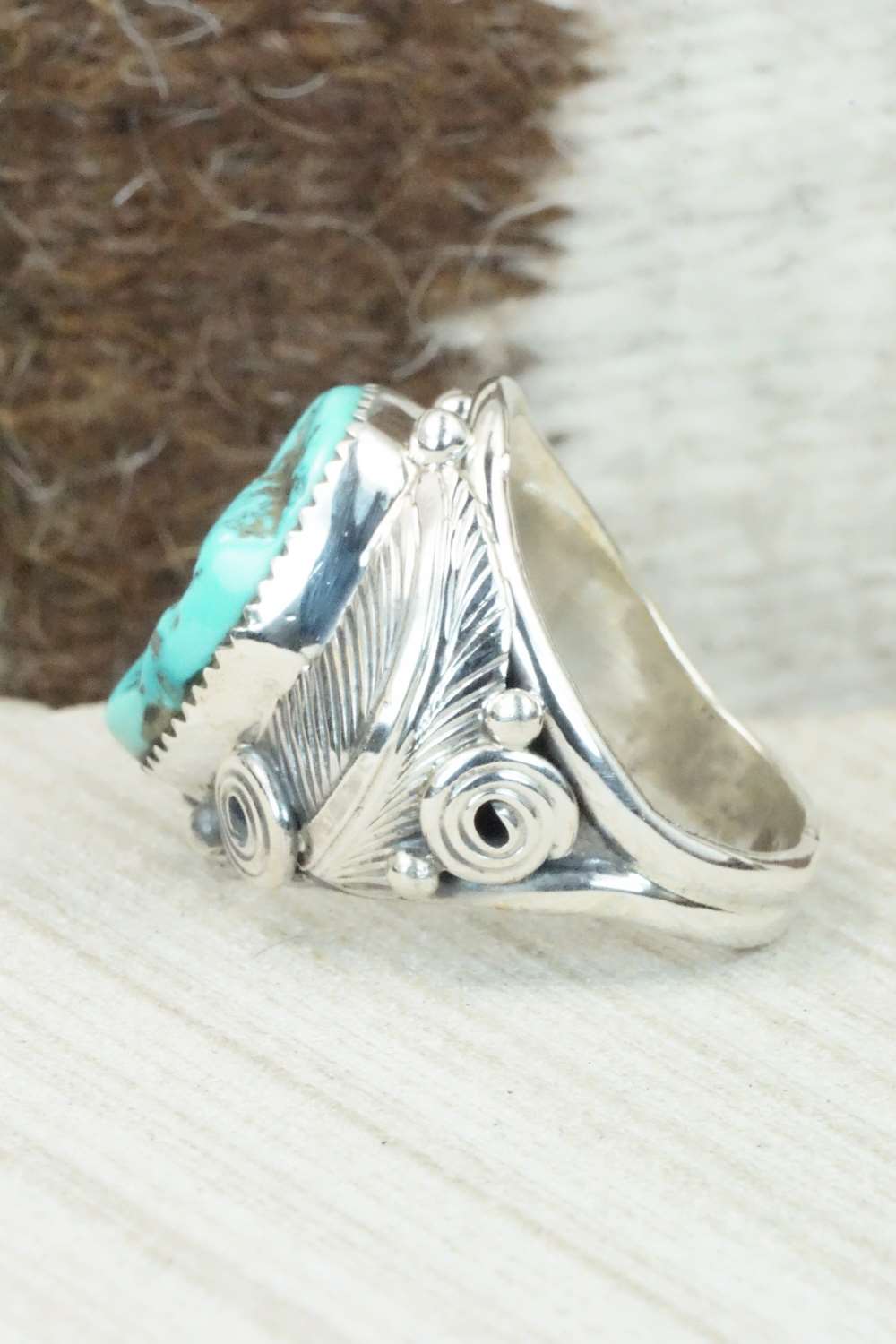 Turquoise & Sterling Silver Ring - Darrell Morgan - Size 11.75