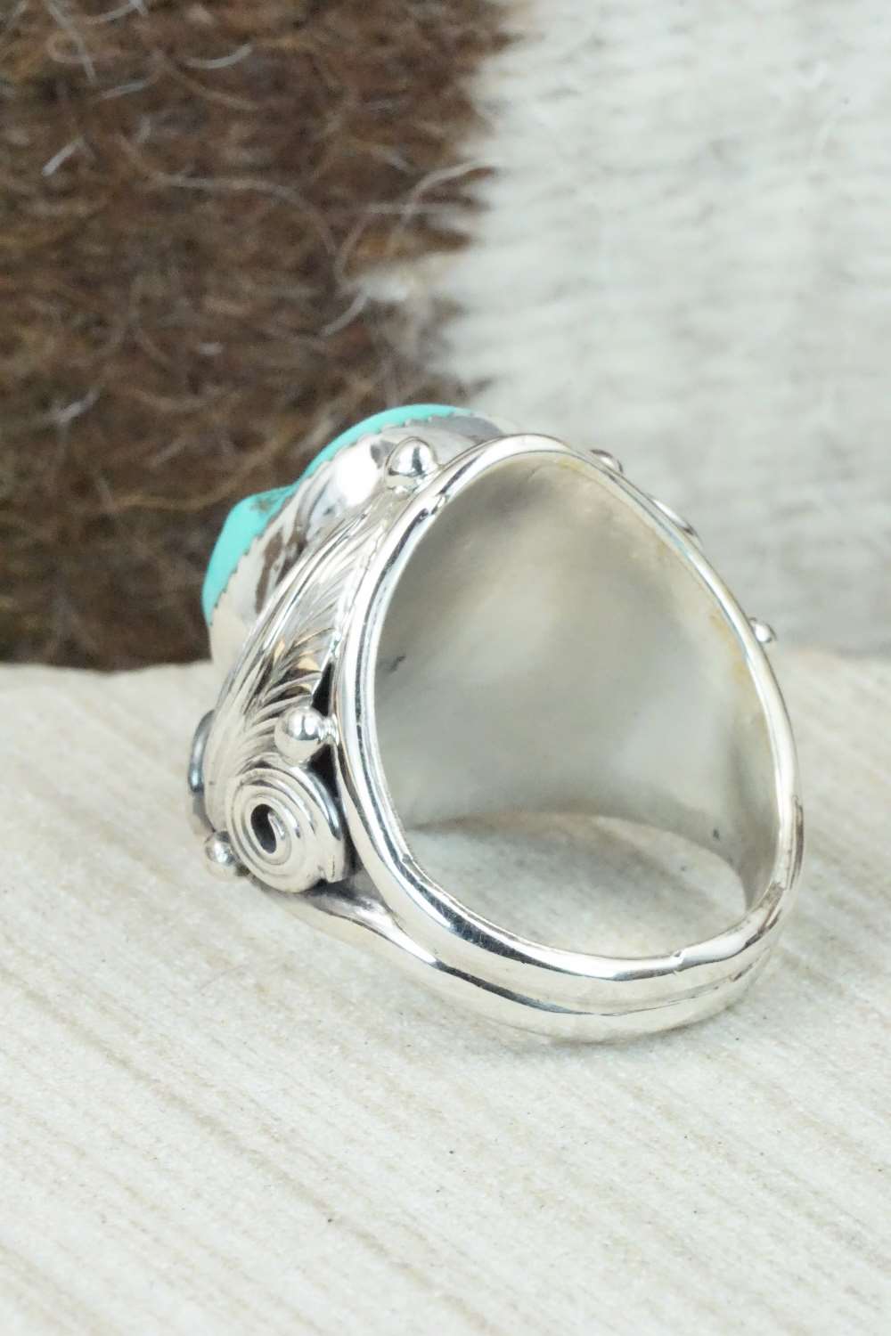 Turquoise & Sterling Silver Ring - Darrell Morgan - Size 11.75