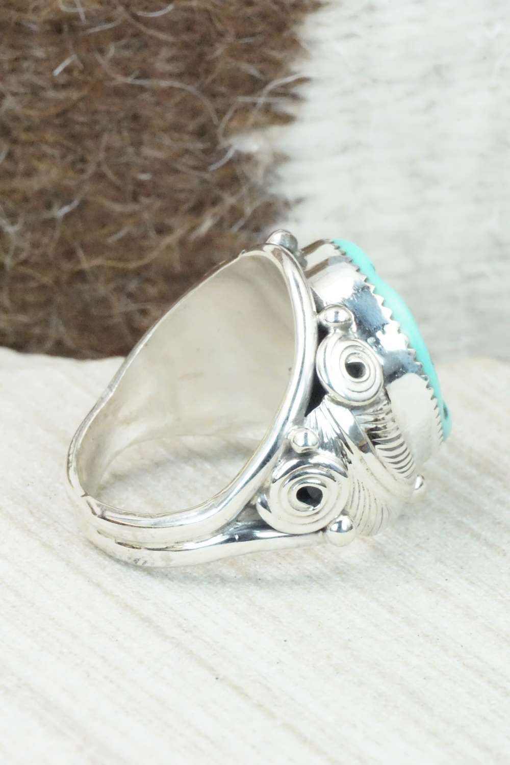 Turquoise & Sterling Silver Ring - Darrell Morgan - Size 11.75