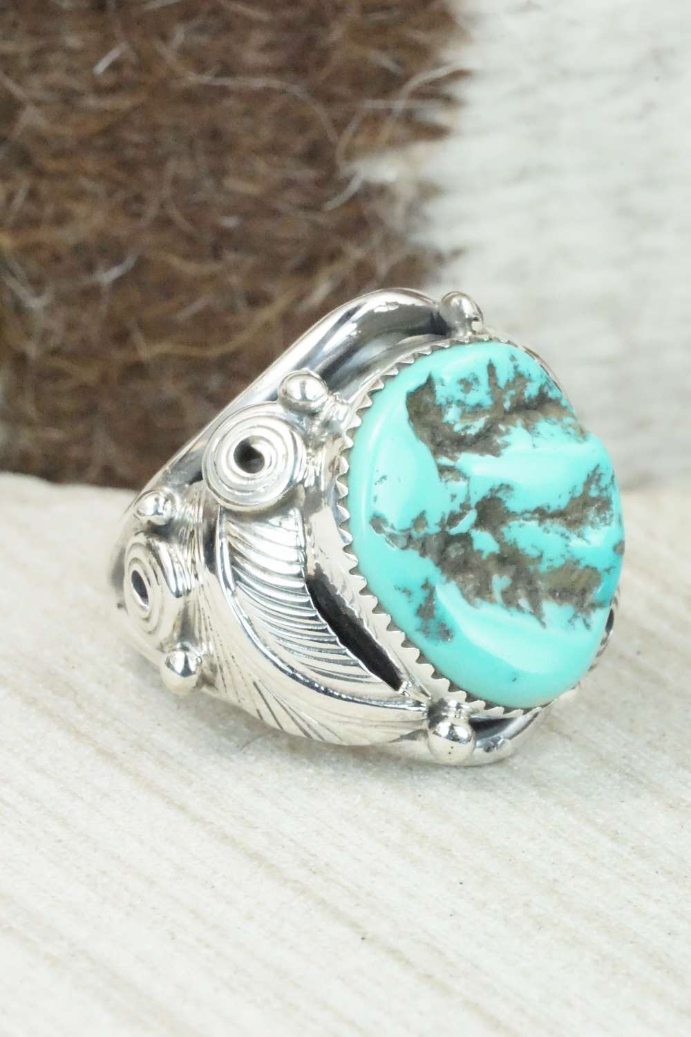 Turquoise & Sterling Silver Ring - Darrell Morgan - Size 11.75