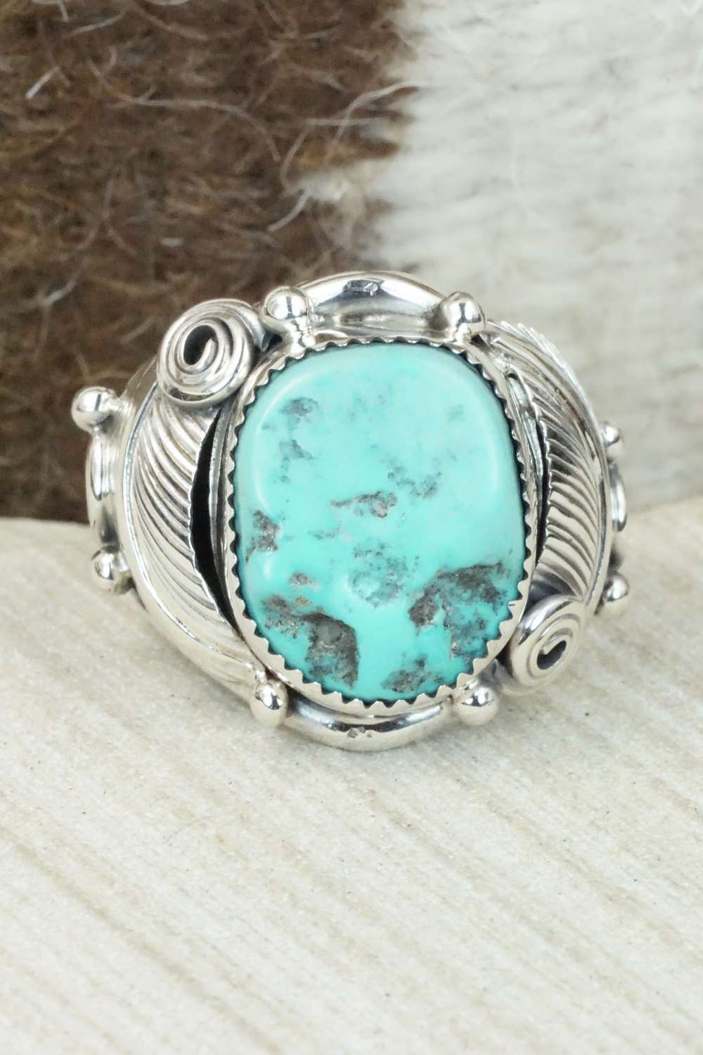 Turquoise & Sterling Silver Ring - Darrell Morgan - Size 13