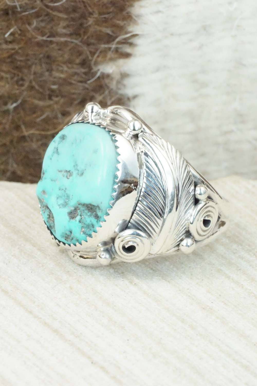 Turquoise & Sterling Silver Ring - Darrell Morgan - Size 13