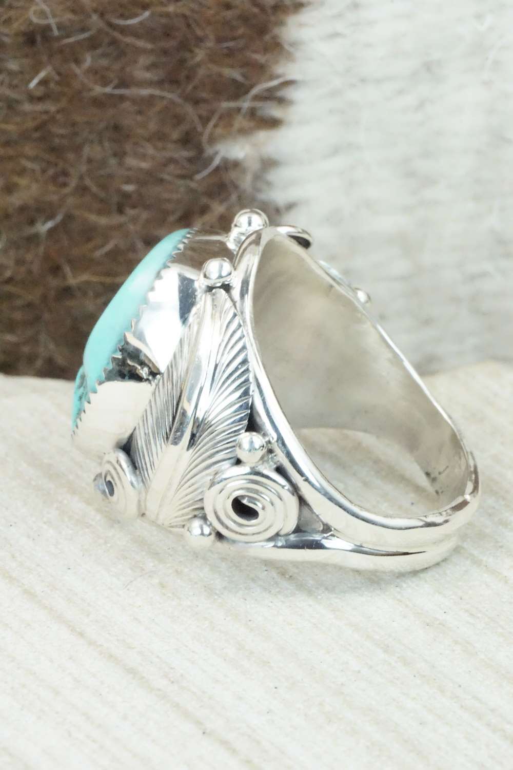 Turquoise & Sterling Silver Ring - Darrell Morgan - Size 13