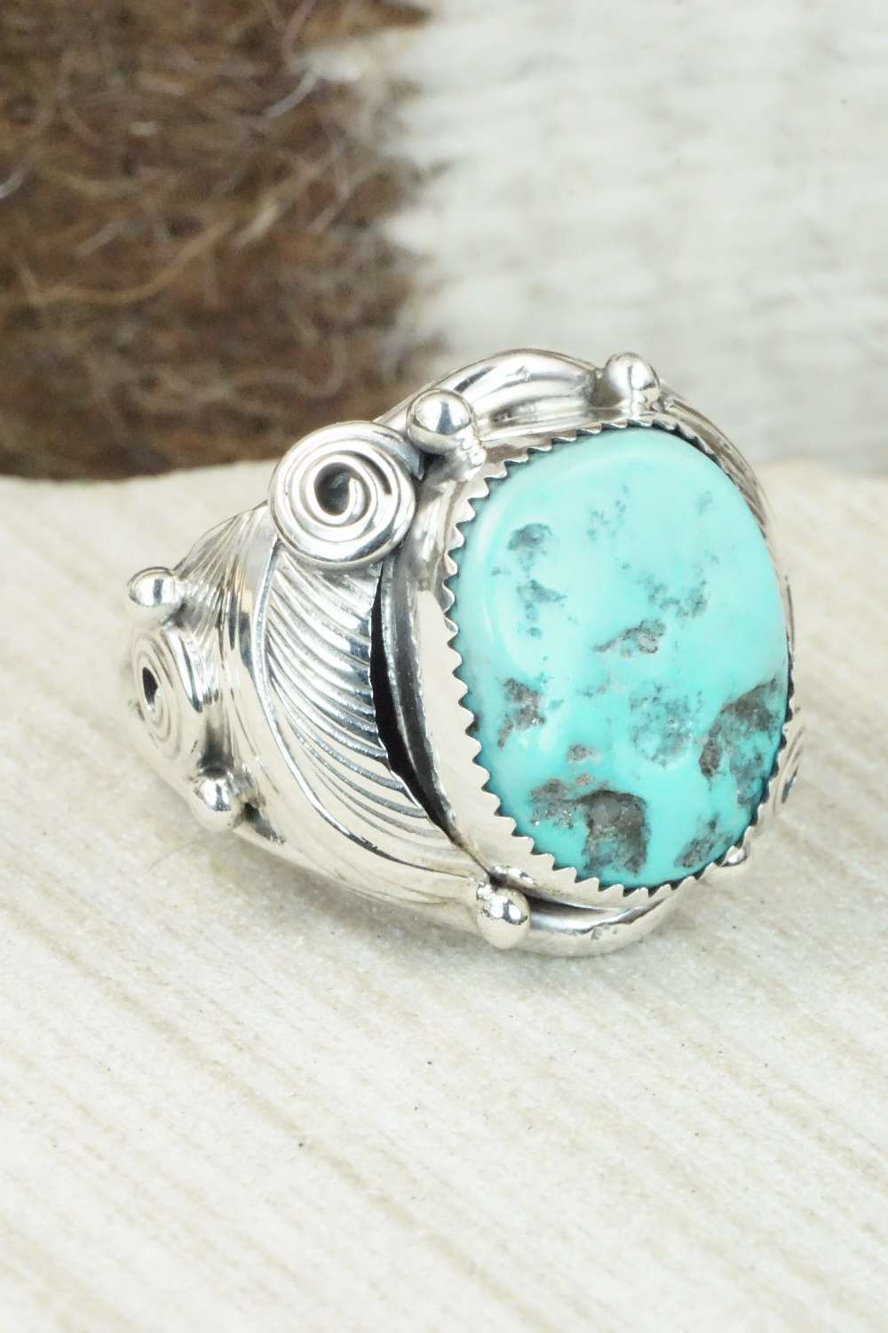 Turquoise & Sterling Silver Ring - Darrell Morgan - Size 13