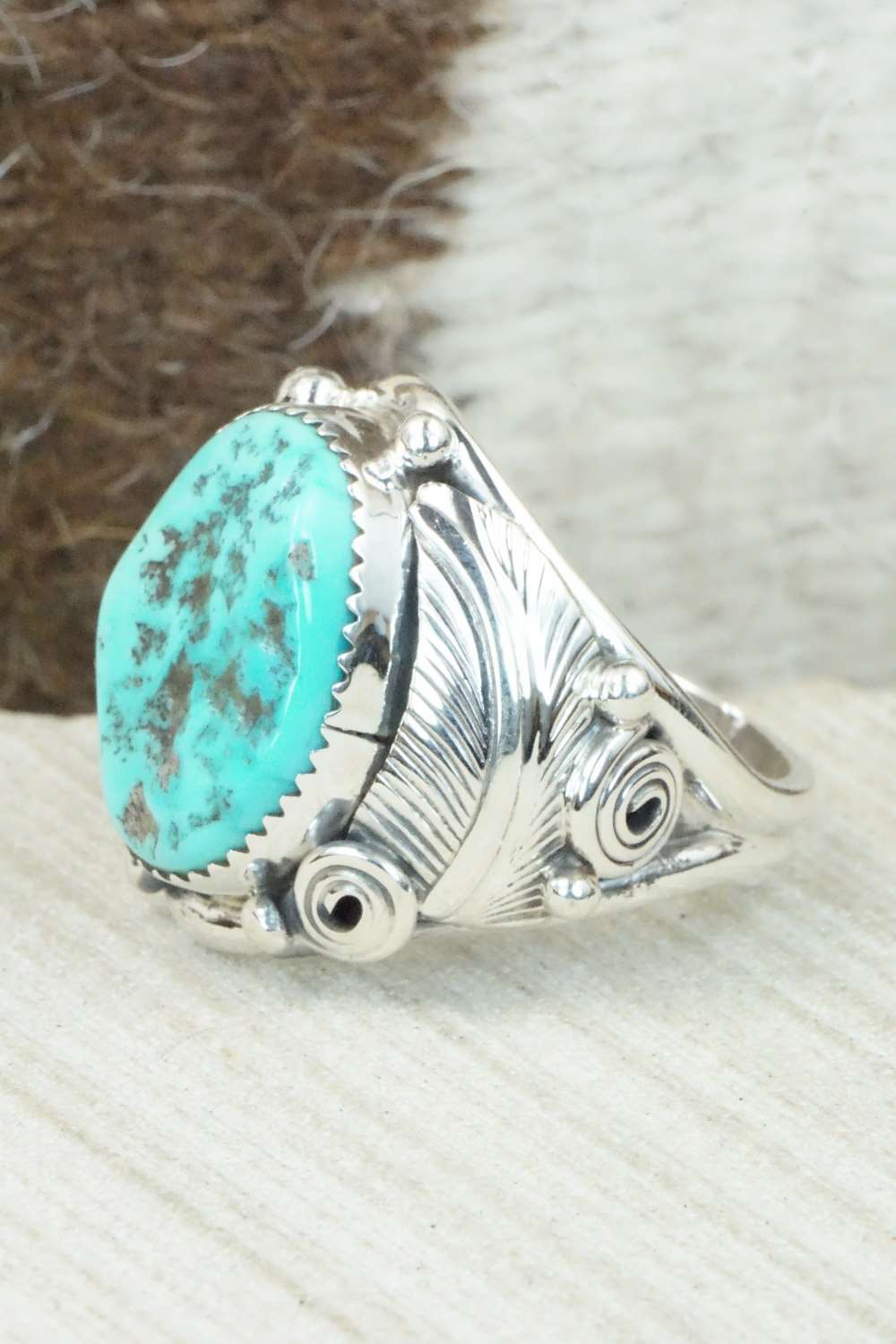 Turquoise & Sterling Silver Ring - Darrell Morgan - Size 13.75