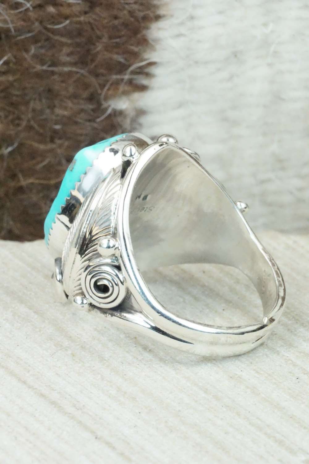 Turquoise & Sterling Silver Ring - Darrell Morgan - Size 13.75