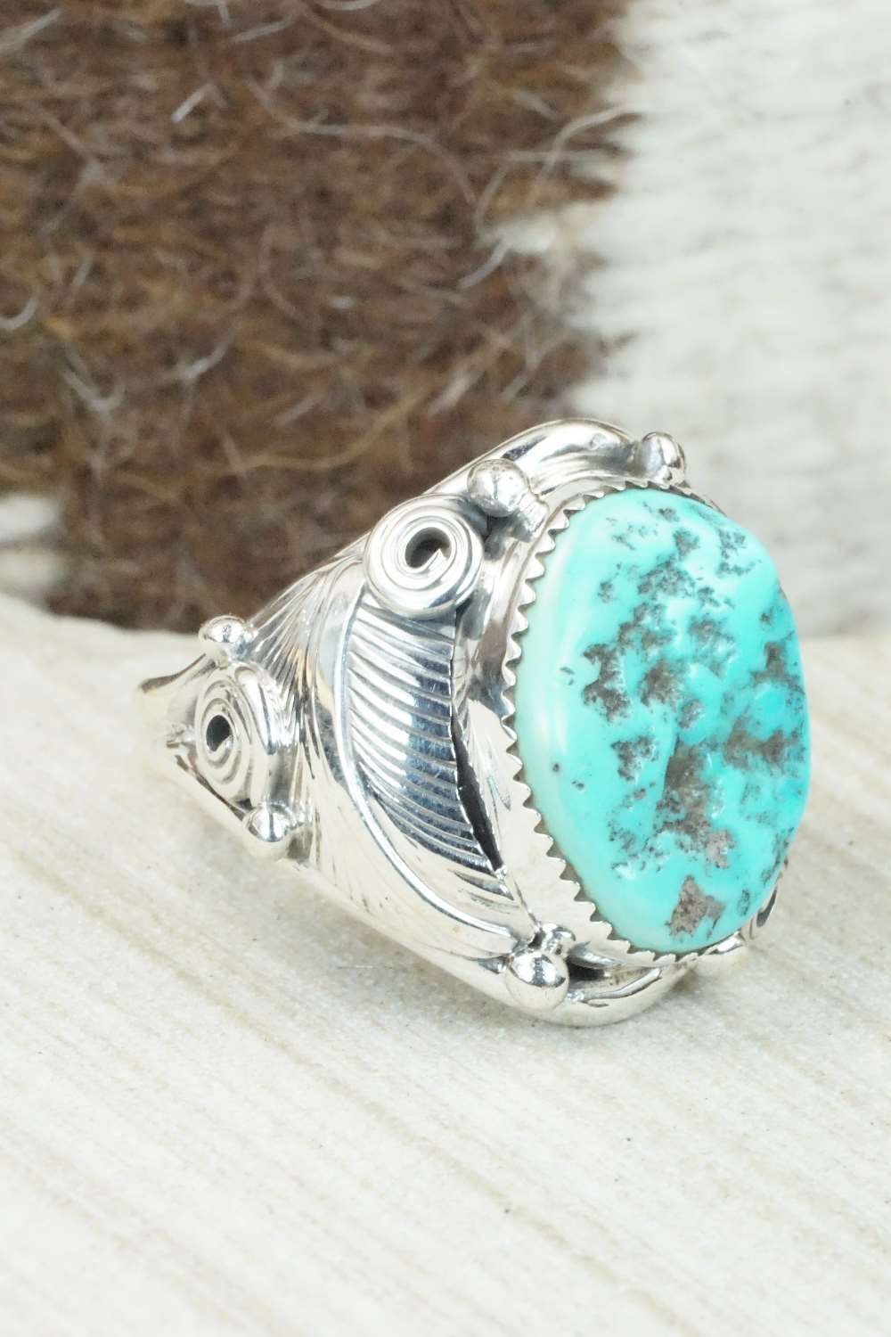 Turquoise & Sterling Silver Ring - Darrell Morgan - Size 13.75