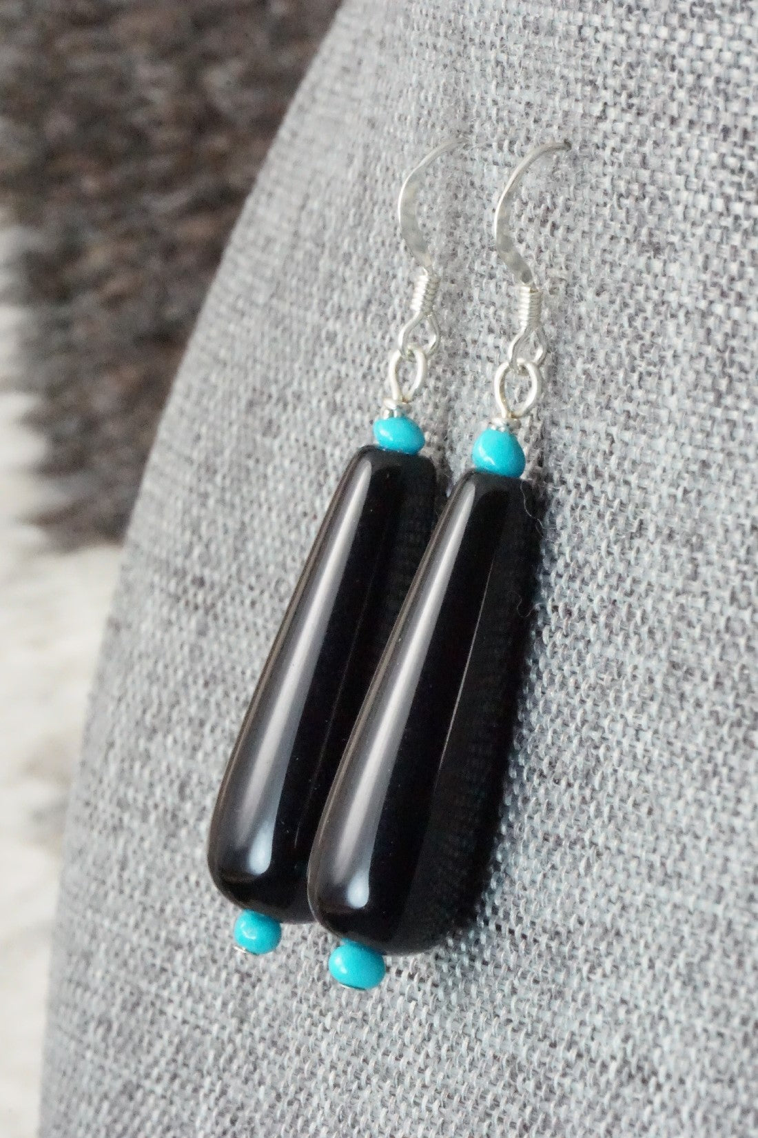 Onyx, Turquoise & Sterling Silver Earrings - Louise Joe