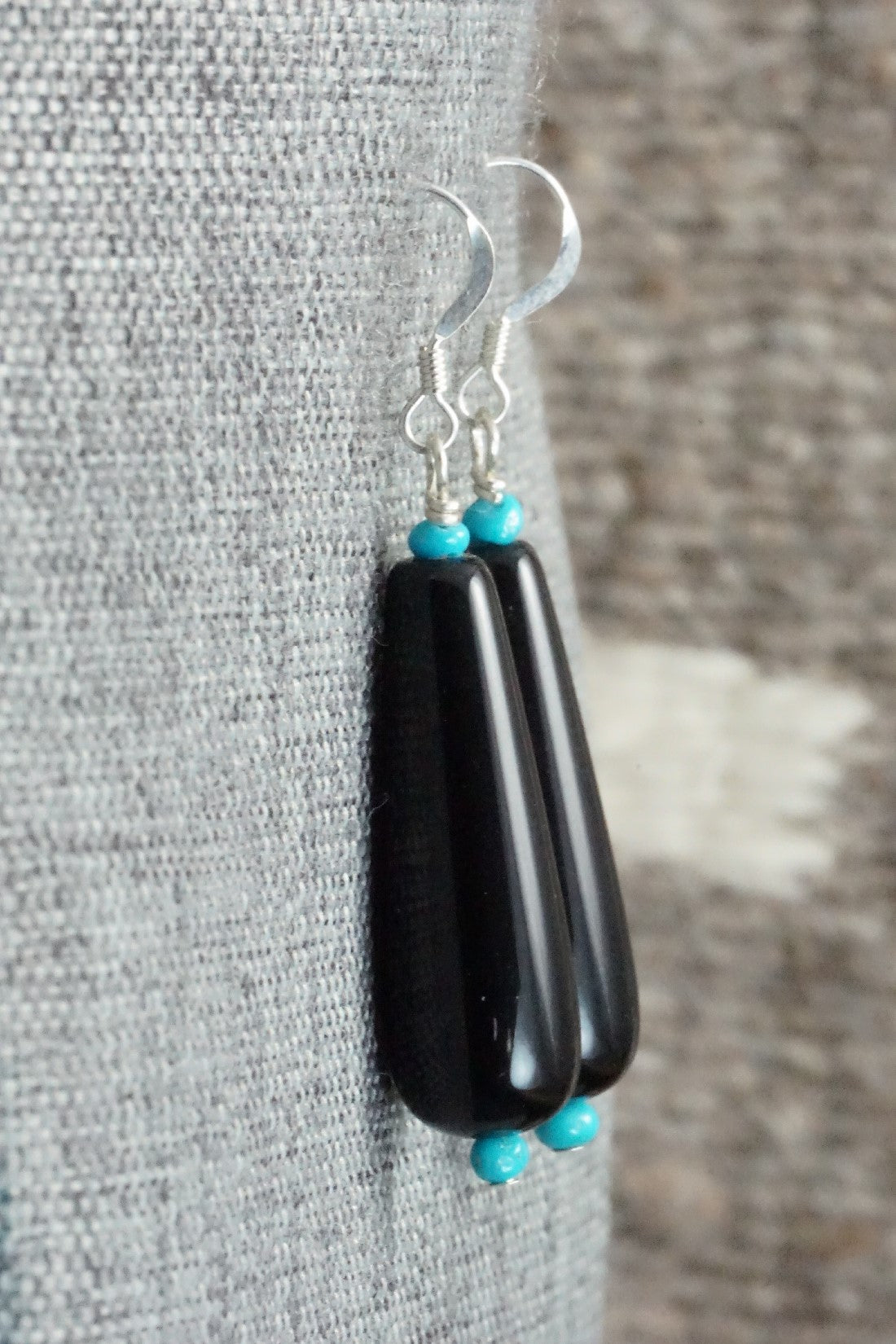 Onyx, Turquoise & Sterling Silver Earrings - Louise Joe
