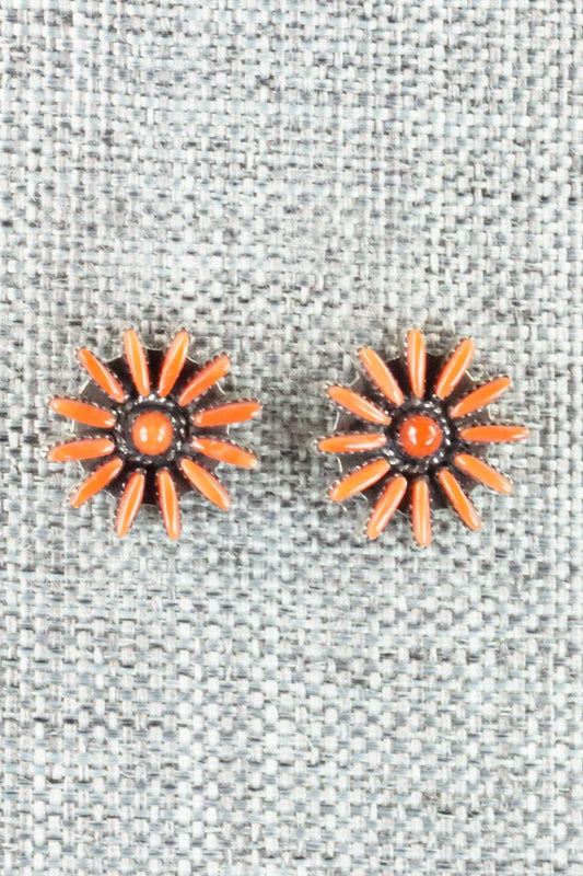 Coral & Sterling Silver Earrings - Mildred Ukestine