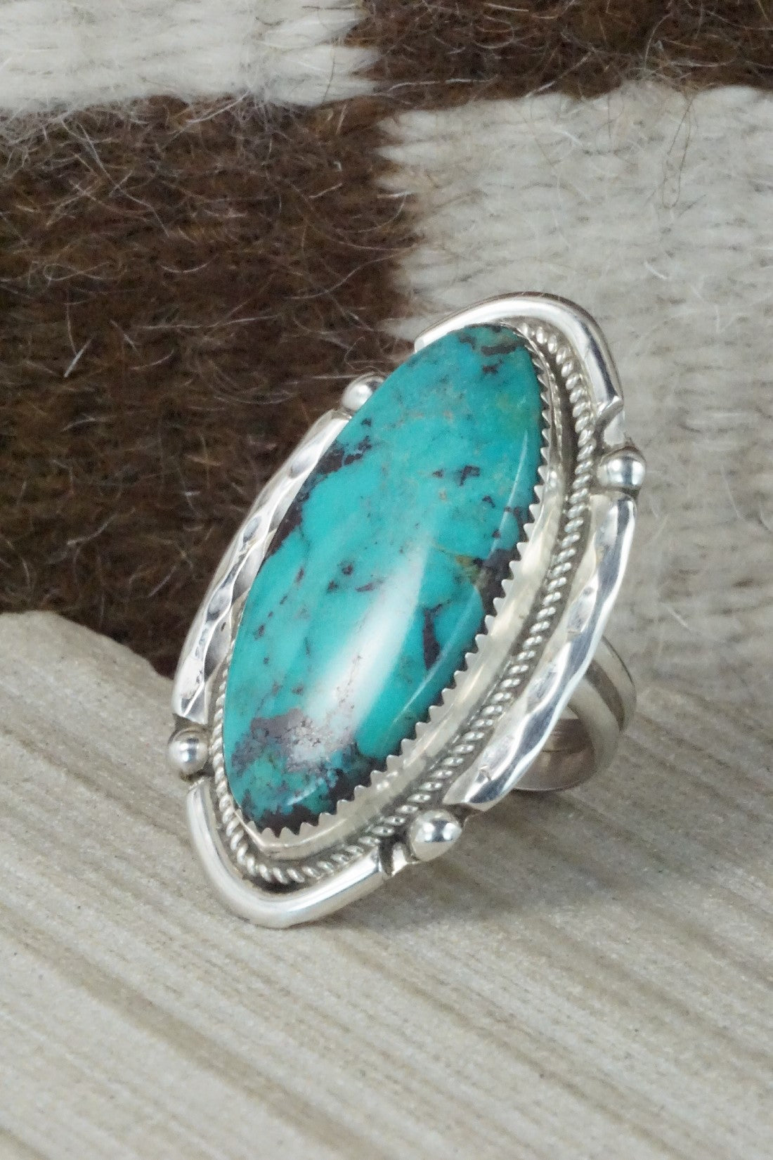 Turquoise & Sterling Silver Ring - Kenny Calavaza - Size 6.5