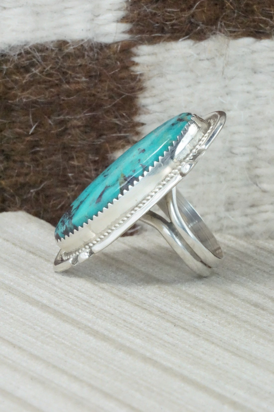 Turquoise & Sterling Silver Ring - Kenny Calavaza - Size 6.5